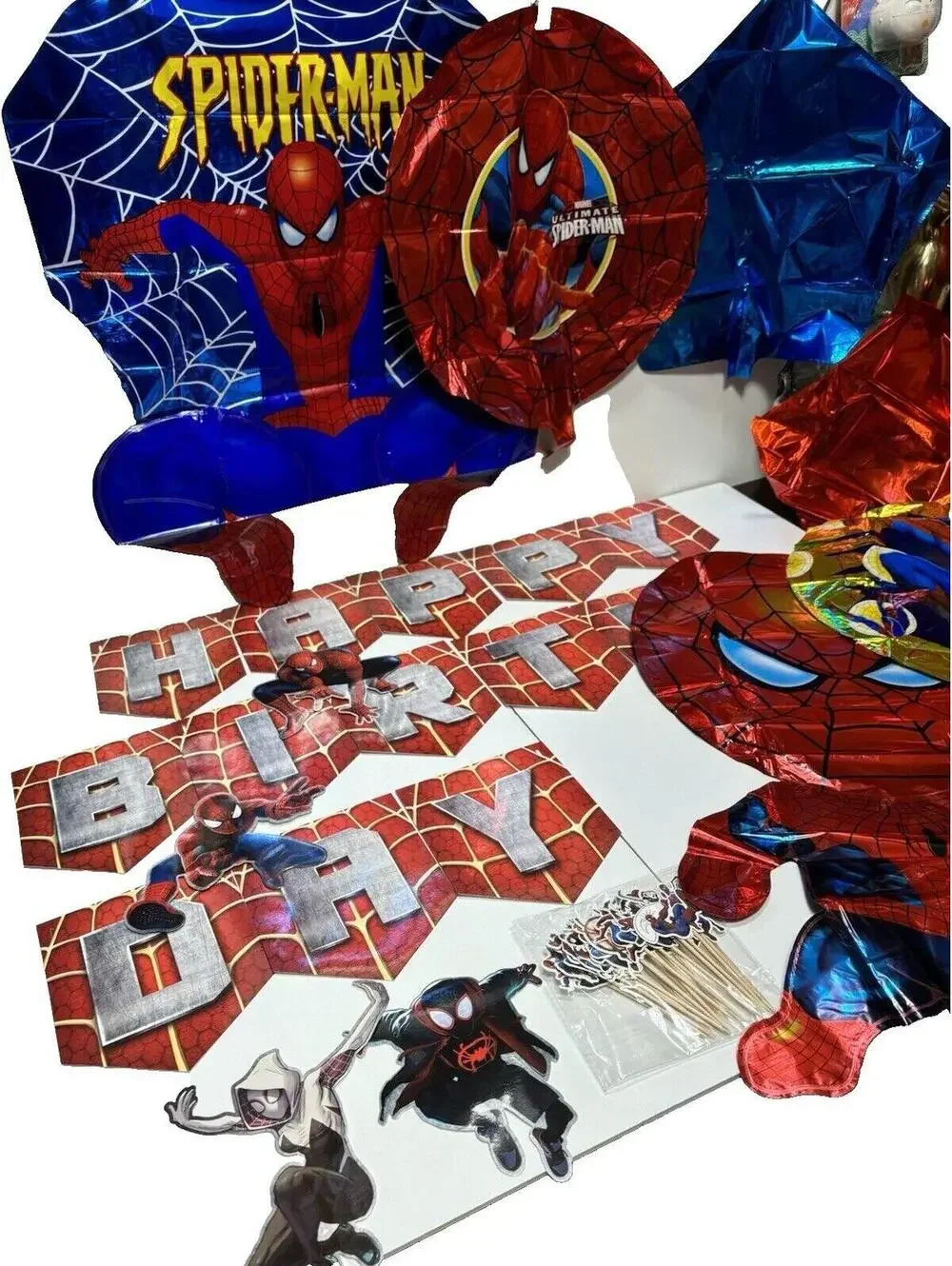 Spider-Man Birthday Party Decorations Set Banner Foil Balloons Cupcake Picks New